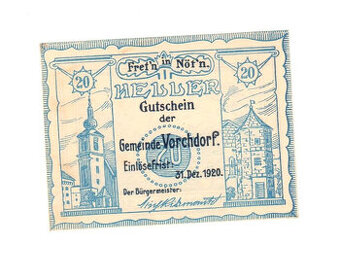 20 Heller z Vorchdorfu z roku 1920, Rakousko