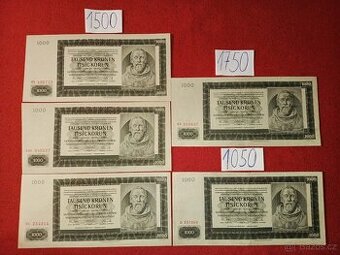 Tisíc korun Československých - protektorát - 3 druhy 1 000
