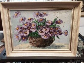 Obraz - květiny ve váze, olej na kartónu