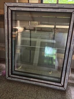 Okno PVC Gealan 1240x1465MM, nové, trojsklo, ořech/bílá
