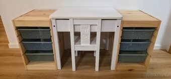 IKEA - Dětský stoleček + židlička + úložná sestava