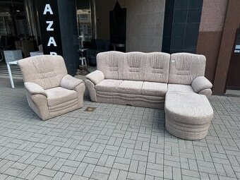 Rohová rozkládací sedačka s úl. prostorem + křeslo
