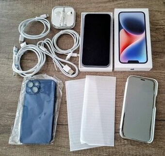 iPhone 14, 256 GB, modrý –velmi dobrý stav, s příslušenstvím