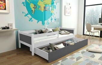 NOVÁ dětská postel bila grafit BOROVICE + MATRACE + ŠUPLÍK