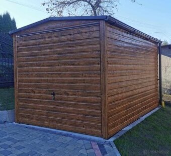 Plechová garáž 3×4 m – zlatý dub/výklopná vrata „DAN“