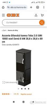 Accente Dílenská kamna Toba 2.0 (UNI 1000) ocel černá 6 kW 2