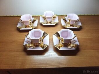 Šapo Empír, růžový porcelán Chodov, šálky s podšálky.