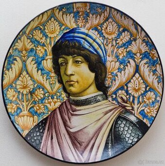 Obří italský talíř s portrétem podle Botticelliho 52 cm