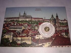 Dobová pohlednice se zlatou minci - Hradčany