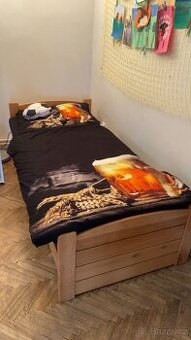 Dřevěná postel 200 x 90cm s úložným prostorem, dřevěný rošt