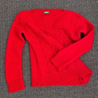 Dámský vlněný červený vánoční svetr United Colors of Benetto