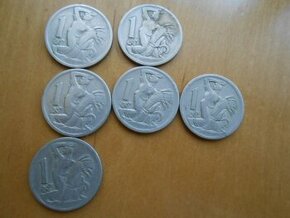 Mince 1,-kč r.1922+1923+1924 - mince 2,-kč1948 - stav foto