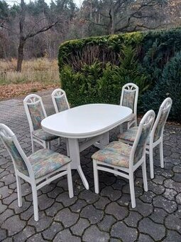 Jídelní stůl rozkládací a 6 židlí, top stav