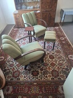 Retro křesla (Halabala styl) + taburet a stolek