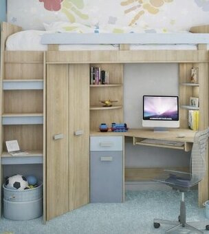 Multifunkční patrová postel (skříň a stůl v jednom)
