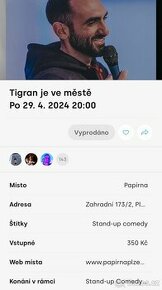 Tigran je ve městě - 2 lístky, Plzeň (29.04.)