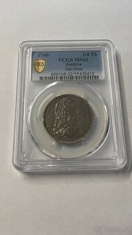 Stříbrný 1/4 tolar 1740 Karel VI. Hall PCGS MS62