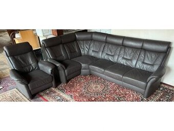 Rohová kožená sedací souprava s křeslem,5444