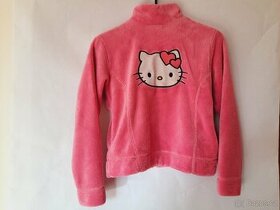 vel 128-134 růžová chlupatková bunda Hello Kitty na zip