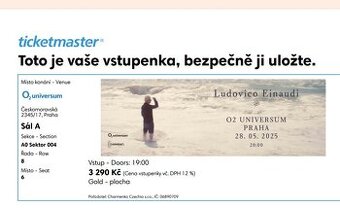 listok na koncert Ludovico Einaudi 28.5. Praha