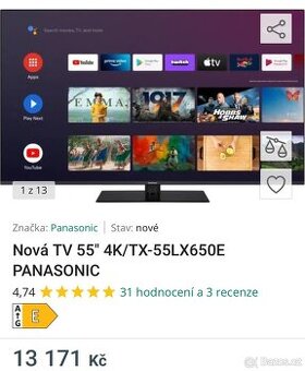 Nová TV 55" 4K/TX-55LX650E PANASONIC