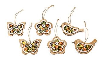 dřevěná závěsná dekorace 6 ks