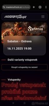 SABATON VSTUPENKY STÁNÍ U PODIA