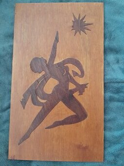 Prodám retro dřevěný obrázek, 60.-70. léta