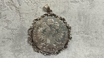 Velká stříbrná mince - tolar Marie Terezie ve stříbrném rámu