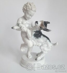 Starožitná porcelánová figura - putto a kůzle - Rosenthal
