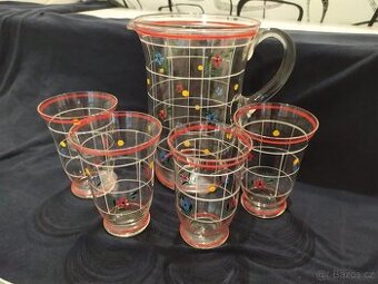 Skleněný džbán + 4 sklenice