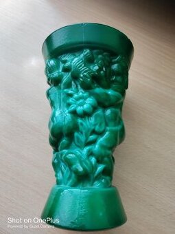 MALACHITOVÁ JADE VÁZA CCA 1930 - KRÁSNÝ PLASTICKÝ DEKOR - 1