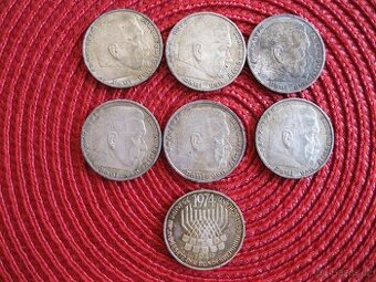 Stříbrné říšské 5-ti marky-investiční stříbro 7 ks