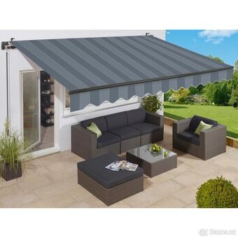 Zahradní markýza 300x200cm Aventura pruhovaná modro-šedá - 1