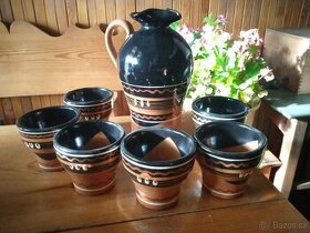 Keramický set láhev na víno s kalíšky - 1