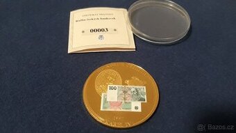 Pozlacená ražba bankovky 100Kč