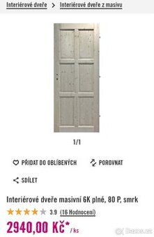 Interiérové dveře masivní 6K plné, 80 P, smrk