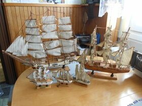 Dřevěné modely lodí od 13cm do 49cm-některé mají vadu-stáří