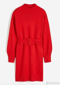 Nové červené pletené šaty s páskem (vel. 44/46) - 1