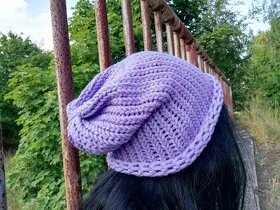 Nová pletená spadlá čepice 2v1 (světle fialová - lila)