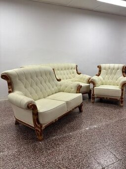 CHESTERFIELD SEDAČKA ŠTÝLOVA ,V KOMBIN.S DREVOM 3+2+1