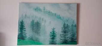 Prodám Originální obraz 50x70cm Mlha v lese