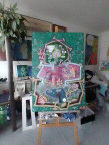 Borec Golfista  123x80cm, koláž, kombinovaná technika