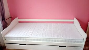 Postel 90×200 + přistýlka + matrace a vrchní matrace