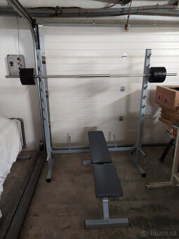 Polohovací lavice +stojan +osa 80kg závaží