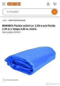 Prodám solární plachtu na bazén