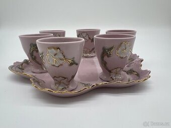 Porcelánová likérová sada H&C – ručně malovaná, zlacená