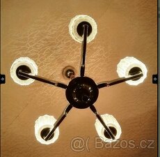 5  RAMENNÝ  LUSTR  CHROM - DŘEVO - SKLO