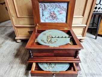 Velký luxusní starožitný Polyphon Excelsior, 1895