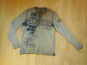 pánské Camp David šedohnědé tričko dl.ruk, melír nápis M/50